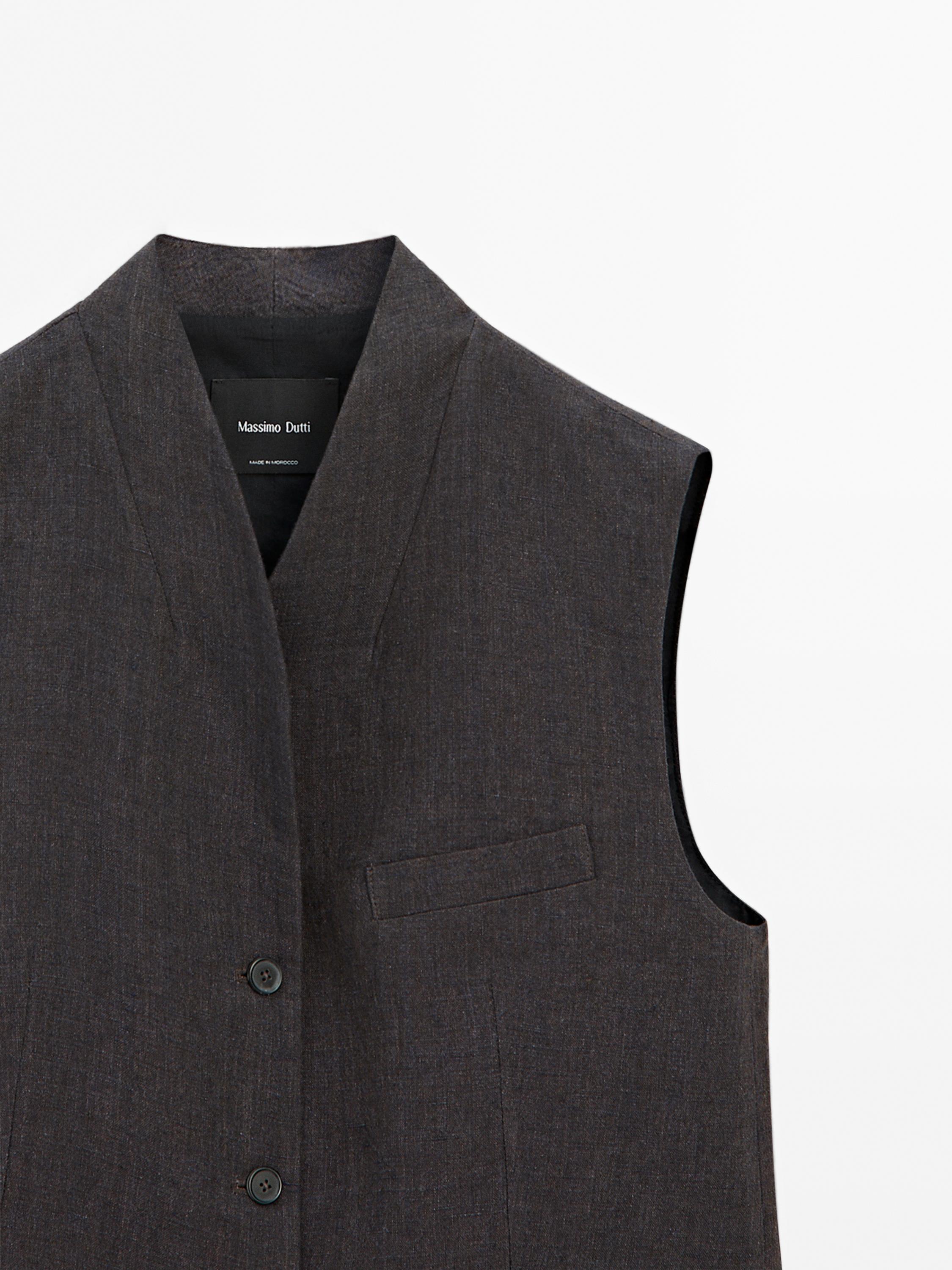 100% linen V-neck waistcoat